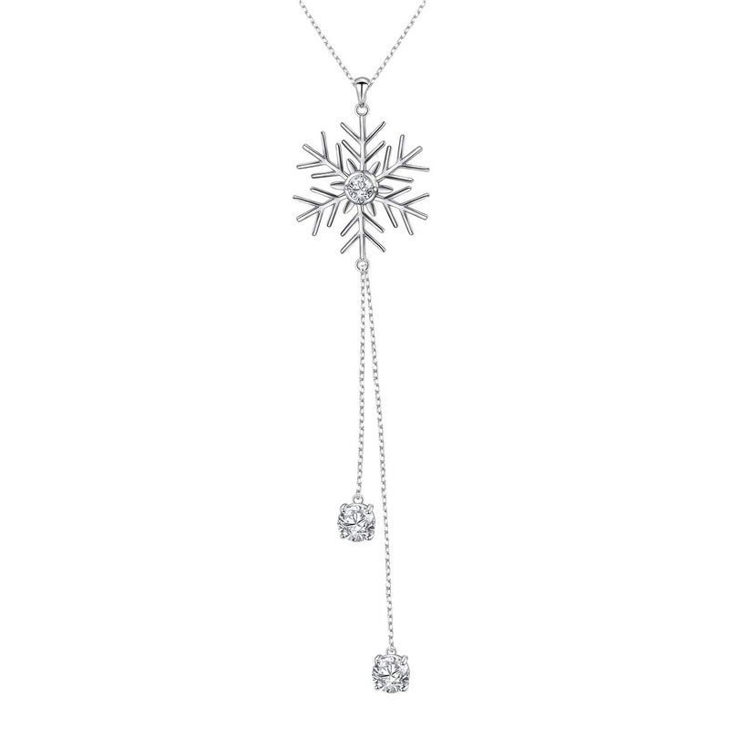 DAOCHONG S925 Sterling Silver Snowflake Long Sweater Chain Statement Snow Necklace Pendant for Women 28 inches - Image 1
